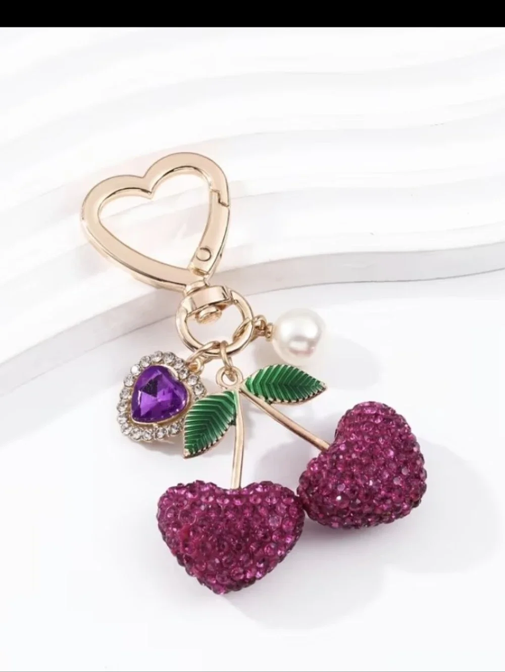Cherry Heart Bag Charm/ Keychain NEW